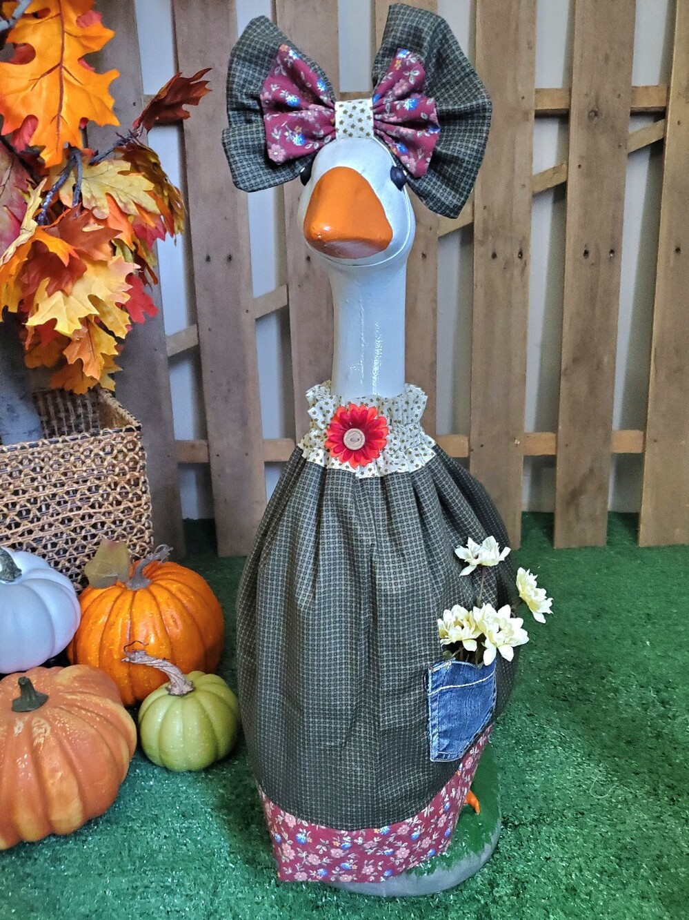 23" Porch Goose Fall Dress & Bow Set